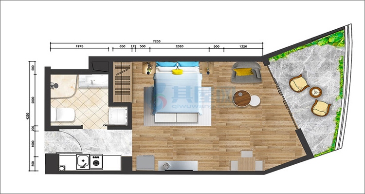 1号公寓-建面约52㎡-一房一厅一卫